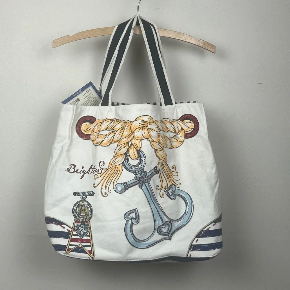 Brighton Beachy Keen Boardwalk Tote Canvas Nautical Sailboat Anchor Bag D29655